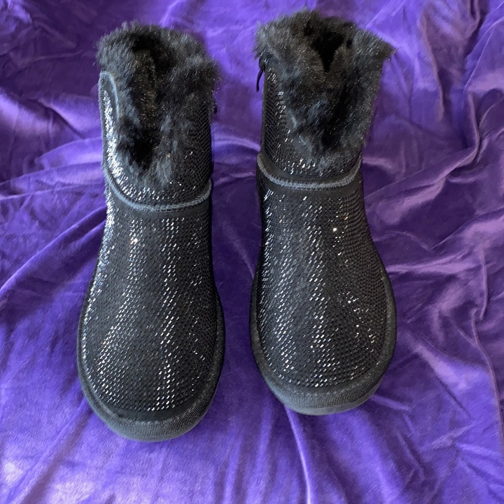 Ma Lu Rhinestone Black Suede Zipped Boots